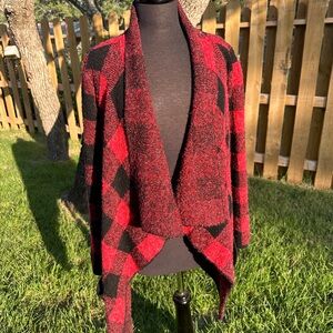 RED Buffalo Check Cardigan Sweater